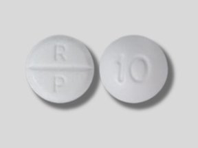 oxycodone 10 mg tablet Color white Shape round Imprint R P 10
